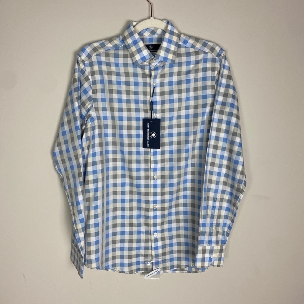 Hart Schaffner Marx Button Down Shirt Mens Small Gingham Cotton Preppy